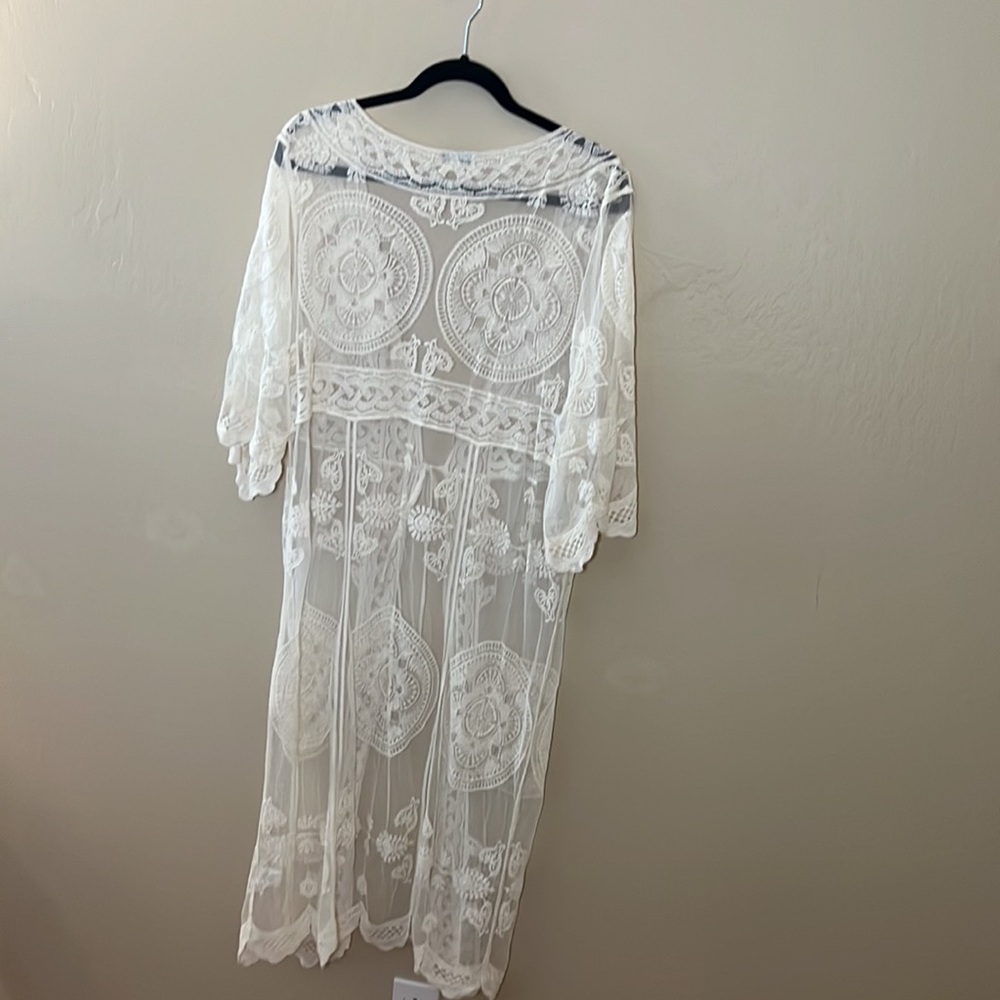 Gently used Off-white lace kimono ties in the front. - Picture 3 of 3